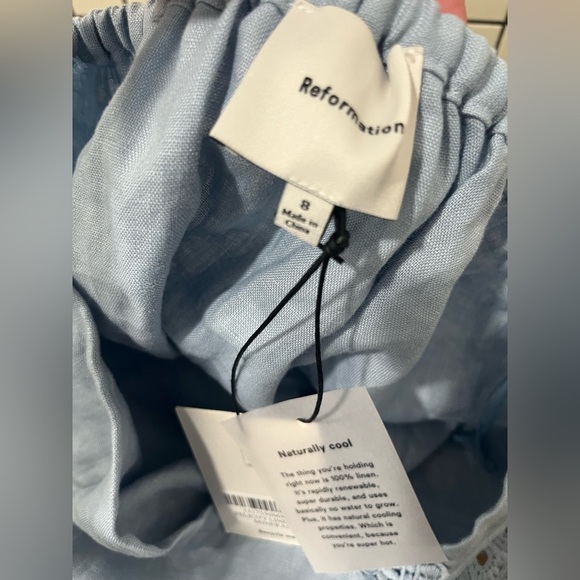 NWT Reformation Felicity Linen Midi Eyelet Trim Skirt Mineral Light Blue 8 - Picture 7 of 8